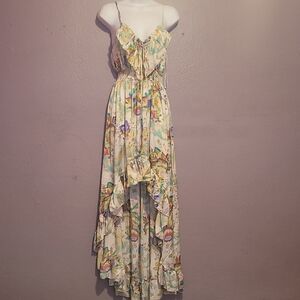 Twister High Low Floral Dress - Cream and Multicolor